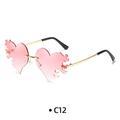 Fashion Love Heart akiniai nuo saulės su ašaromis Y2K Punk Peach Heart berėmiai vienetiniai akiniai nuo saulės be rėmelių raudoni rožiniai geltoni lęšių atspalviai