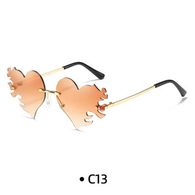 Fashion Love Heart akiniai nuo saulės su ašaromis Y2K Punk Peach Heart berėmiai vienetiniai akiniai nuo saulės be rėmelių raudoni rožiniai geltoni lęšių atspalviai