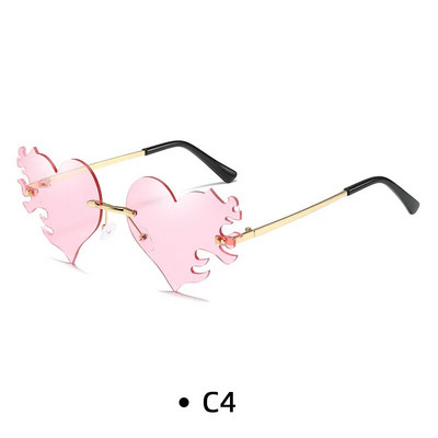 Fashion Love Heart akiniai nuo saulės su ašaromis Y2K Punk Peach Heart berėmiai vienetiniai akiniai nuo saulės be rėmelių raudoni rožiniai geltoni lęšių atspalviai