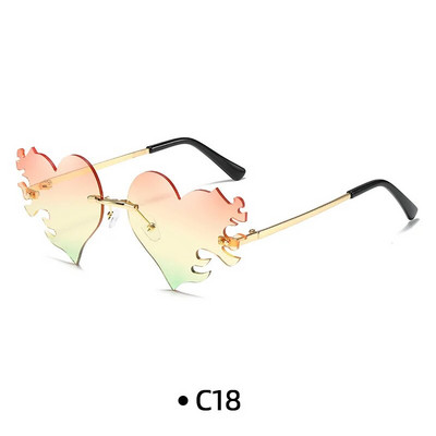 Fashion Love Heart akiniai nuo saulės su ašaromis Y2K Punk Peach Heart berėmiai vienetiniai akiniai nuo saulės be rėmelių raudoni rožiniai geltoni lęšių atspalviai