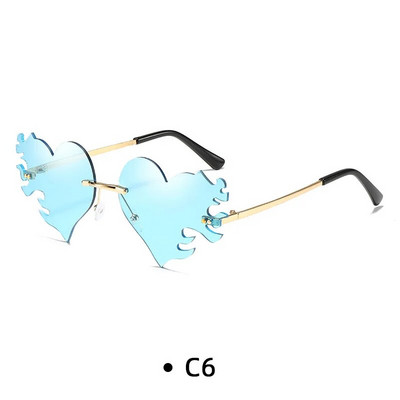 Fashion Love Heart akiniai nuo saulės su ašaromis Y2K Punk Peach Heart berėmiai vienetiniai akiniai nuo saulės be rėmelių raudoni rožiniai geltoni lęšių atspalviai