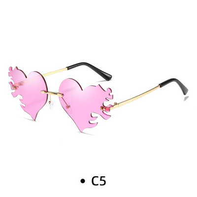 Fashion Love Heart akiniai nuo saulės su ašaromis Y2K Punk Peach Heart berėmiai vienetiniai akiniai nuo saulės be rėmelių raudoni rožiniai geltoni lęšių atspalviai