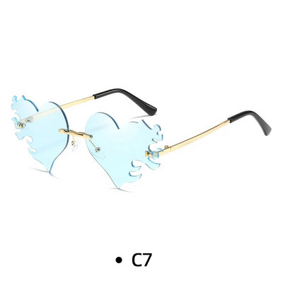 Fashion Love Heart akiniai nuo saulės su ašaromis Y2K Punk Peach Heart berėmiai vienetiniai akiniai nuo saulės be rėmelių raudoni rožiniai geltoni lęšių atspalviai