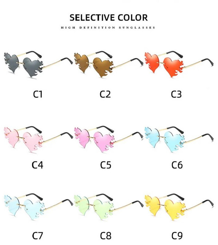 Fashion Love Heart akiniai nuo saulės su ašaromis Y2K Punk Peach Heart berėmiai vienetiniai akiniai nuo saulės be rėmelių raudoni rožiniai geltoni lęšių atspalviai