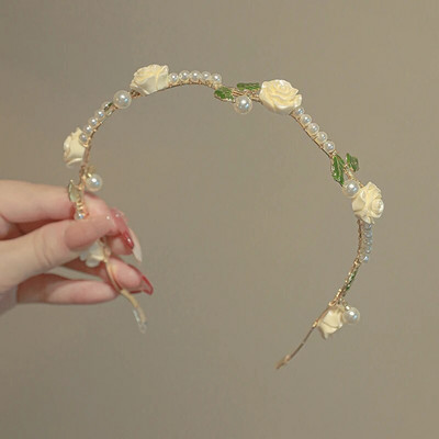 Sieviešu Eleganta Rožu Vīnogulāju Galvas Lenta Matu Aksesuāri Galvassegas Meiteņu Vintage Metāla Ziedu Pērle Sarkana Balta Roze Tiāra Matu Lentes