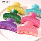HANGZHI Jelly Color Gheare de păr acrilice Retro Frosted Rechin Clip de păr Accesorii de păr la modă pentru femei Accesorii pentru cap de baie vara 2022