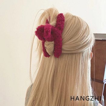 HANGZHI Color Lambswool Hair Clip Retro Dragon Fruit Color Shark Hair Claw για γυναίκες κορίτσια Φθινόπωρο 2022 Νέα αξεσουάρ μαλλιών