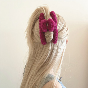 HANGZHI Color Lambswool Hair Clip Retro Dragon Fruit Color Shark Hair Claw για γυναίκες κορίτσια Φθινόπωρο 2022 Νέα αξεσουάρ μαλλιών