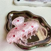 Muweordy Heavy Industry Diamond Heart Pink Hair Claw Trendy Korea Ins Sweet Girl LOVE Crab Hair Clip Dodaci za kosu za Valentinovo