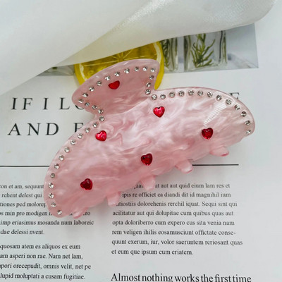 Muweordy Heavy Industry Diamond Heart Pink Hair Claw Trendy Korea Ins Sweet Girl LOVE Crab Hair Clip Dodaci za kosu za Valentinovo