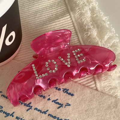 Muweordy Heavy Industry Diamond Heart Pink Hair Claw Trendy Korea Ins Sweet Girl LOVE Crab Hair Clip Dodaci za kosu za Valentinovo
