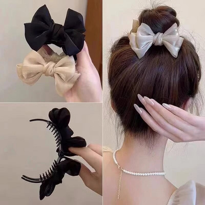 Magas Lófarok Banán Clip Bowknot Hajcsavar koreai stílusú Elegáns Szatén masni Haj Karmos Clip Divatos Hajtű Fiatal Lányoknak