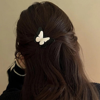Νέο κορεατικό απλό ρετρό ασπρόμαυρο στερεοφωνικό ακρυλικό κλιπ μαλλιών πεταλούδας με νύχια αξεσουάρ μαλλιών για κορίτσια