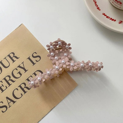 Gheare de păr cu perle șic pentru femei, fete, agrafe de păr, elegante, cu cruce de flori, agrafe de temperament, bijuterii pentru cap de crab, 1 buc.