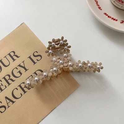 Gheare de păr cu perle șic pentru femei, fete, agrafe de păr, elegante, cu cruce de flori, agrafe de temperament, bijuterii pentru cap de crab, 1 buc.