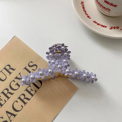 Gheare de păr cu perle șic pentru femei, fete, agrafe de păr, elegante, cu cruce de flori, agrafe de temperament, bijuterii pentru cap de crab, 1 buc.