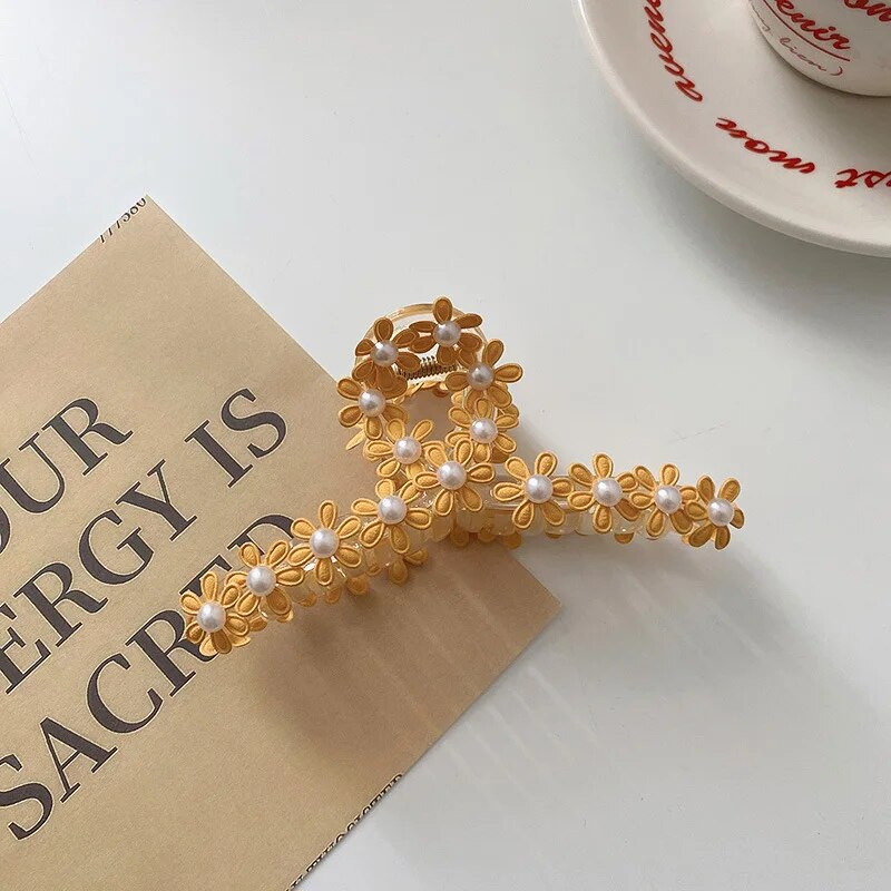 Gheare de păr cu perle șic pentru femei, fete, agrafe de păr, elegante, cu cruce de flori, agrafe de temperament, bijuterii pentru cap de crab, 1 buc.