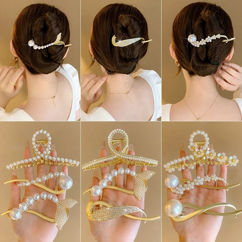 Κλιπ 17KM με μεταλλικό μαργαριτάρι με νύχια μαλλιών Vintage χρυσή φουρκέτα για γυναίκες Ακανόνιστα μοντέρνα αξεσουάρ μαλλιών για κορίτσια της μόδας