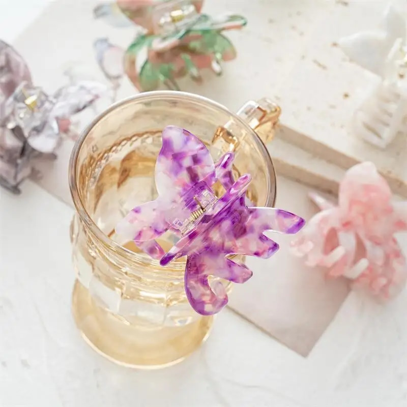 INS Korea Fashion Väike liblikasaak atsetaadist juukseklambrid, vedrudisainiga juukseaksessuaarid tüdrukutele