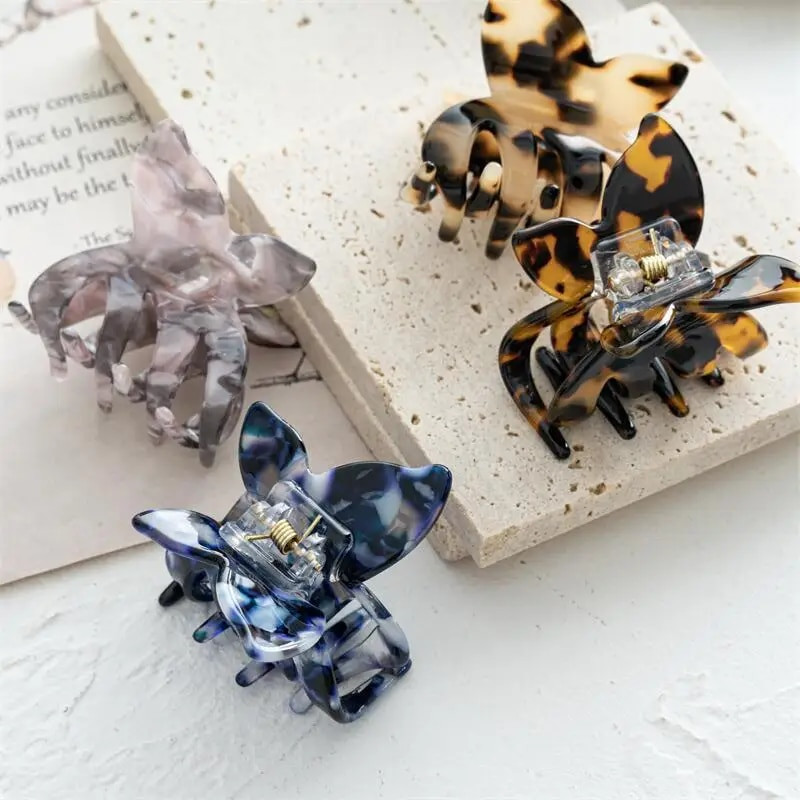 INS Korea Fashion Väike liblikasaak atsetaadist juukseklambrid, vedrudisainiga juukseaksessuaarid tüdrukutele