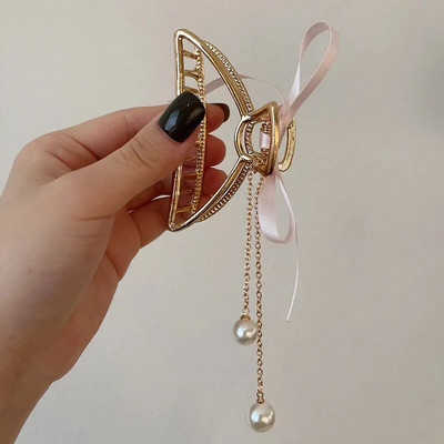 Agrafe elegante pentru gheare de păr cu franjuri pentru femei Cleme de păr cu perle Agraf de păr Crab Fete coreeană Toaletă Accesorii de păr la modă