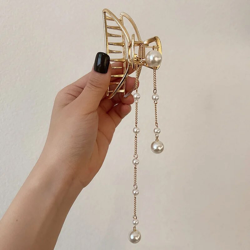Agrafe elegante pentru gheare de păr cu franjuri pentru femei Cleme de păr cu perle Agraf de păr Crab Fete coreeană Toaletă Accesorii de păr la modă