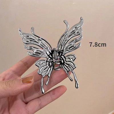 2023 New Ins Αξεσουάρ μαλλιών Γυναικείο κλιπ με νύχια για γυναίκες κορίτσια Μοντέρνο μεταλλικό ασημί μεσαίο μικρό χτένισμα με πεταλούδα καρχαρία