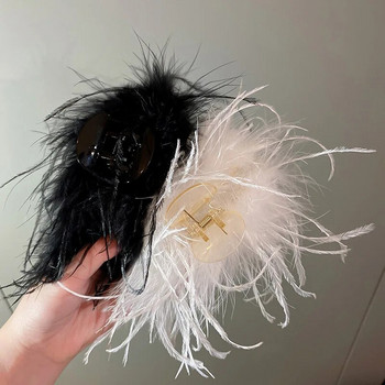Κλιπ μαλλιών με φτερά στρουθοκαμήλου Μόδας Λευκός Μαύρος Καρχαρίας Μαλλιά Νύχι Καπέλα Γυναικεία αξεσουάρ μαλλιών 2022 Καλοκαιρινό κλιπ μαλλιών