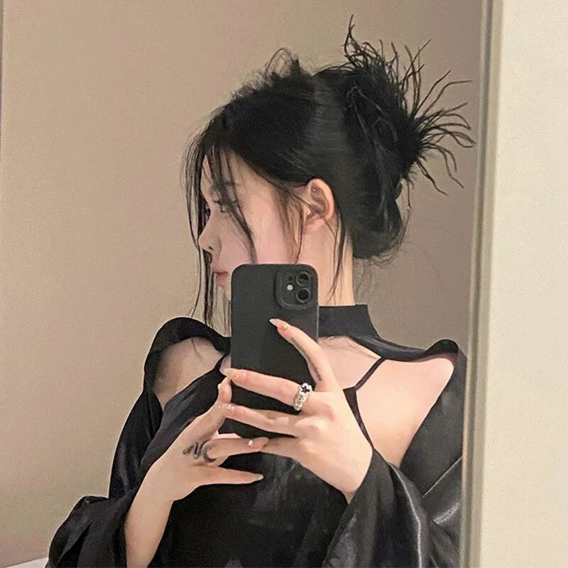 Moodne jaanalinnusulgedega juukseklamber valge must hai juukseküünistega peakate Naiste juukseaksessuaarid 2022. aasta suvine juukseklamber