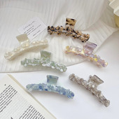 Ins Hot Selling Εξατομικευμένο λουλούδι ένθετο στρας Hair Claw Fashion Γλυκό μάρμαρο Αξεσουάρ μαλλιών με κλιπ καρχαρία με οξικό οξύ