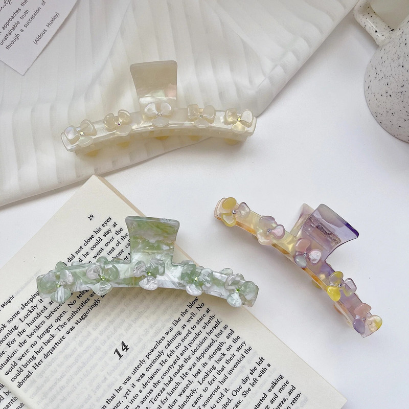 Ins Hot Selling Εξατομικευμένο λουλούδι ένθετο στρας Hair Claw Fashion Γλυκό μάρμαρο Αξεσουάρ μαλλιών με κλιπ καρχαρία με οξικό οξύ