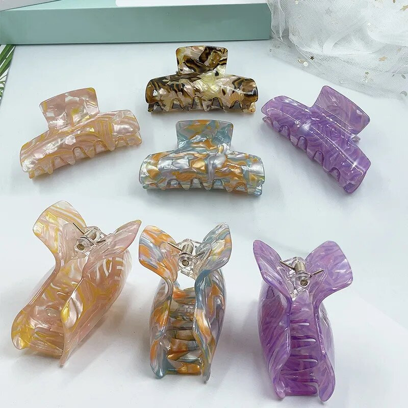 Bilandi Fashion Πολύχρωμα κλιπ με οξικό νύχι Γεωμετρικό κλιπ μαλλιών Καβούρι καρφίτσες μαλλιών για γυναίκες Κορίτσι Αξεσουάρ μαλλιών Στυλ μακιγιάζ