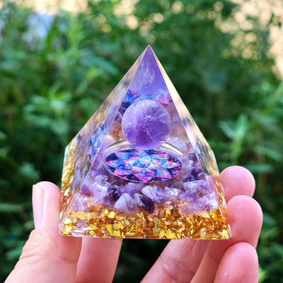Piramida energetică Orgonit Cristale vindecătoare Instrument pentru chakre Reiki Minge de ametist natural Piatră energetică Cadou lucrat manual Home Office Decor