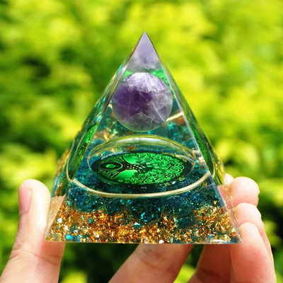 Piramida energetică Orgonit Cristale vindecătoare Instrument pentru chakre Reiki Minge de ametist natural Piatră energetică Cadou lucrat manual Home Office Decor