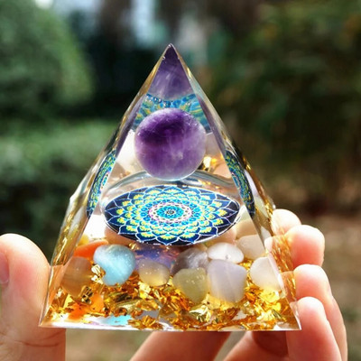 Piramida energetică Orgonit Cristale vindecătoare Instrument pentru chakre Reiki Minge de ametist natural Piatră energetică Cadou lucrat manual Home Office Decor