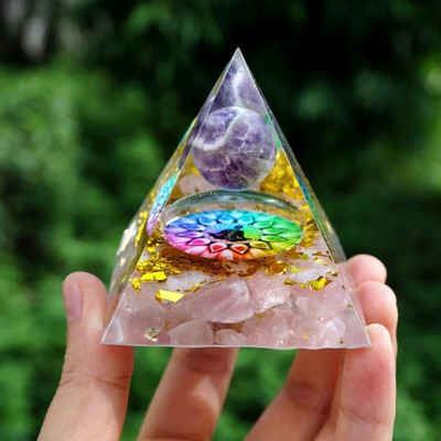 Piramida energetică Orgonit Cristale vindecătoare Instrument pentru chakre Reiki Minge de ametist natural Piatră energetică Cadou lucrat manual Home Office Decor