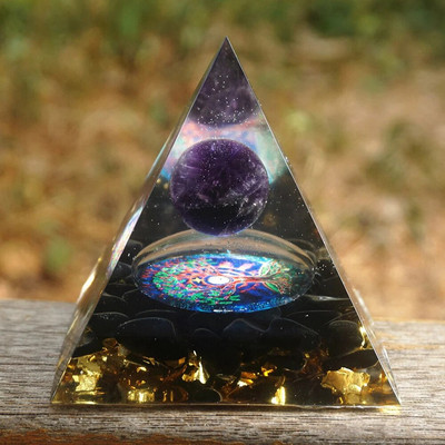 Piramida energetică Orgonit Cristale vindecătoare Instrument pentru chakre Reiki Minge de ametist natural Piatră energetică Cadou lucrat manual Home Office Decor