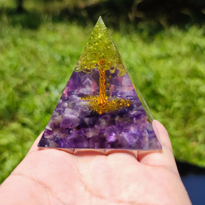 Piramida energetică Orgonit Cristale vindecătoare Instrument pentru chakre Reiki Minge de ametist natural Piatră energetică Cadou lucrat manual Home Office Decor