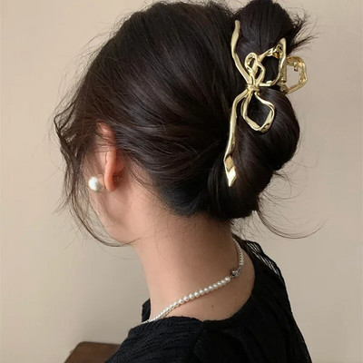 Trendy zlatno srebrna crna metalna mašna Ogromne kopče s kandžama za žene Dodaci za gustu kosu Geometrijski veliki morski pas Ukosnice Pokrivala