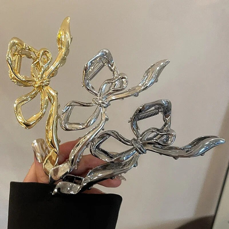 Trendy zlatno srebrna crna metalna mašna Ogromne kopče s kandžama za žene Dodaci za gustu kosu Geometrijski veliki morski pas Ukosnice Pokrivala