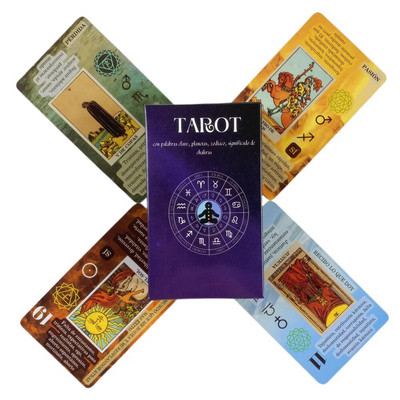 Jelentés a kártyákon Spanyol angol verzió Tarot pakli kulcsszavakkal Fordított Wondering Spirit Okkult Kaland Idő Társasjáték