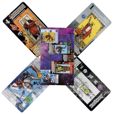 Nozīme uz kārtīm spāņu angļu valodas versija Tarot klājs ar atslēgvārdiem apgriezts Wondering Spirit Occult Adventure Time galda spēle