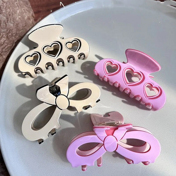 Κορεάτικη μόδα Hollow Love Heart Bow Knot Claw Clip Sweet Charm Girly Trendy Hair Clip Aesthetics Y2k Αξεσουάρ μαλλιών για γυναίκες