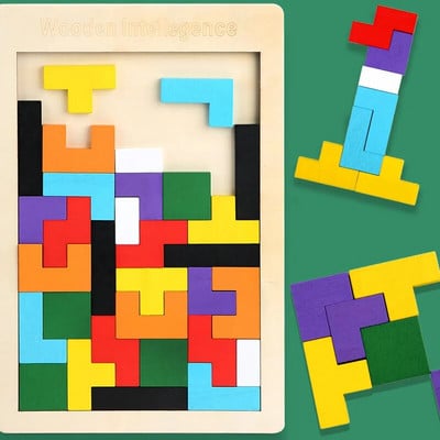 3D Ξύλινο παζλ Παιχνίδι Χρώμα Σχήμα Γνώσης Παιχνίδια εγκεφάλου για παιδιά Ξύλο παζλ Παιχνίδια Tangrams για παιδιά Παιδιά