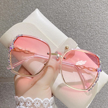 Τετράγωνα στρογγυλά γυαλιά ηλίου Γυναικεία γυαλιά ηλίου πολυτελείας επώνυμα vintage γυαλιά ηλίου χωρίς στεφάνη μόδας για Lady Diamond Big Frame Gradient