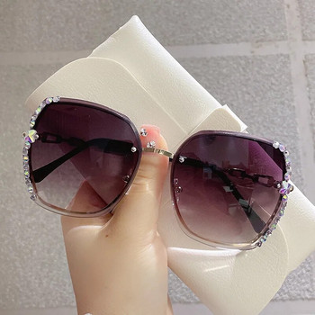 Квадратни кръгли слънчеви очила Дамски луксозни дизайнерски ретро слънчеви очила без рамка Модни очила за дама Диамант Голяма рамка Градиент