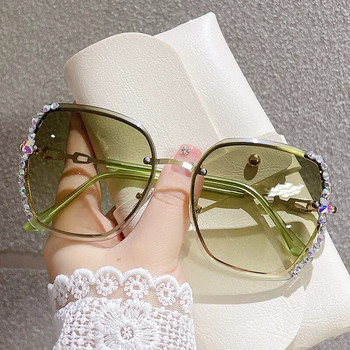 Τετράγωνα στρογγυλά γυαλιά ηλίου Γυναικεία γυαλιά ηλίου πολυτελείας επώνυμα vintage γυαλιά ηλίου χωρίς στεφάνη μόδας για Lady Diamond Big Frame Gradient