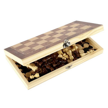 Σκακιέρα 3 σε 1, Πτυσσόμενη Ξύλινη Φορητή Πίνακας Σκακιού, Ξύλινη Πίνακας Σκακιού για Ενήλικες (Σκάκι + πούλι και τάβλι)