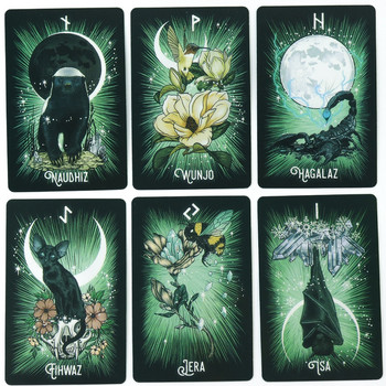 Witch\'S Familiar Runic Oracle Cards 24 Cards Deck Indie Tarot Deck Runes Rune Cards Animal Oracle Animal Card Tarot Viking Runes