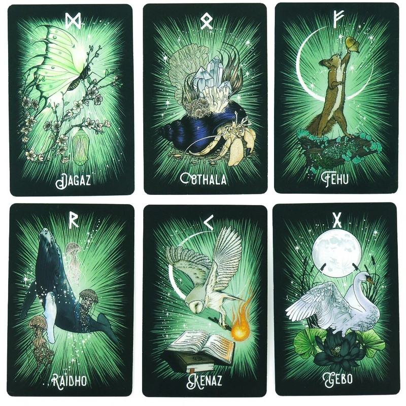 Cărți de oracol runice familiare ale vrăjitoarei 24 de cărți Deck indie de tarot Rune Cărți de rune Oracol de animale Carte de tarot de animale Rune vikinge